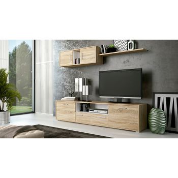 Skraut Home - Conjunto Muebles Salon, Mesa 140 Bicolor Patas X 6  comensales, Mueble TV 160, Aparador/Buffet 140, Roble y Negro