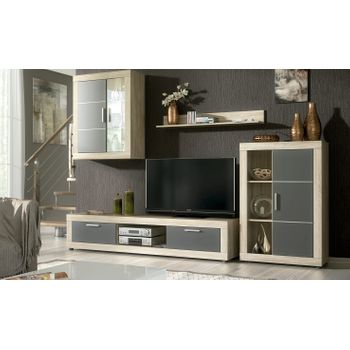 Conjunto mueble de salón Toki (Blanco/Cemento, Iluminación LED, 4