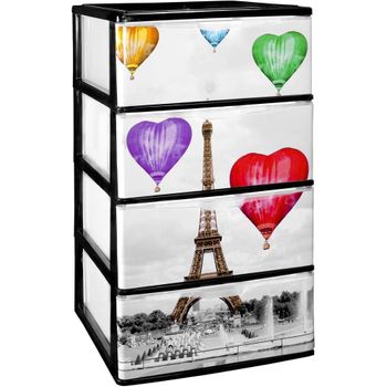 Com-fort House Cajonera Apilable Plastico - Modelo Iris - Modelo De 4 Cajones Con Decorado Paris (380 X370 X626mm)