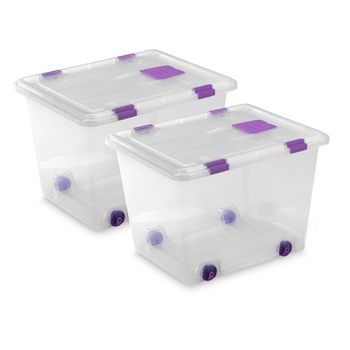 2 Cajas De Plástico Transparente Cierre De Clip 52l  510x410x360mm