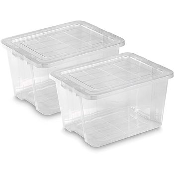 Com-fort House | Caja De Almacenaje | Caja De Plástico Transparente | Cierre De Clip Robusto | Capacidad De 22 Litros | Medidas 395 X 310 X 225 Mm | Lote De 2 Unidades