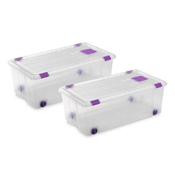 2 Cajas De Plástico Transparente Cierre De Clip 62l, 730x405x265mm