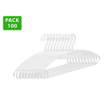 Pack 100 Perchas De Plástico Blanco Antideslizantes Gancho Giratorio