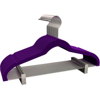 Com-fort House | Percha Terciopelo Con Pinzas Bronce | Color Morado | Antideslizantes Y Resistentes | Perchas Para Ropa | Ideal Para Chaquetas, Pantalones O Blusas | 12 Unidades