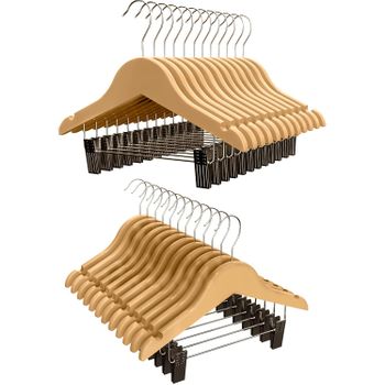 Com-fort House | Percha Madera Cadete Con Pinzas| Percha Infantil | Color Natural| Percha Madera De Arce | Con Muescas Antideslizantes | 30 X 1.2 X 22 Cm | Pack 18 Unidades |