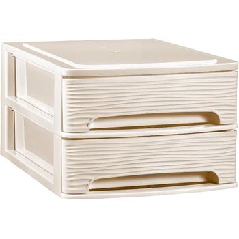 Com-fort House | Cajonera Apilable De Plástico | Modelo Ondas | Color Blanco Roto | Modelo De 2 Cajones | Cajones De Almacenamiento Modular