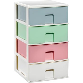 Com-fort House | Cajonera Apilable De Plástico | Modelo Multicolor | Color Blanco | Modelo De 4 Cajones | Cajones De Almacenamiento Modular