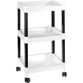 Com-fort House- Carrito Multifunción- Carro De Almacenamiento Con Ruedas - 3 Niveles - Carro Auxiliar Móvil Almacenamiento Para Cocina, Baño O Negocios - Color Blanco