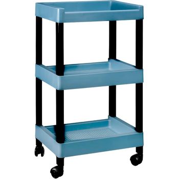 Com-fort House- Carrito Multifunción- Carro De Almacenamiento Con Ruedas - 3 Niveles - Carro Auxiliar Móvil Almacenamiento Para Cocina, Baño O Negocios - Color Azul