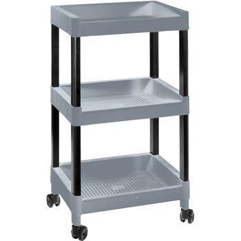 Com-fort House- Carrito Multifunción- Carro De Almacenamiento Con Ruedas - 3 Niveles - Carro Auxiliar Móvil Almacenamiento Para Cocina, Baño O Negocios - Color Plata