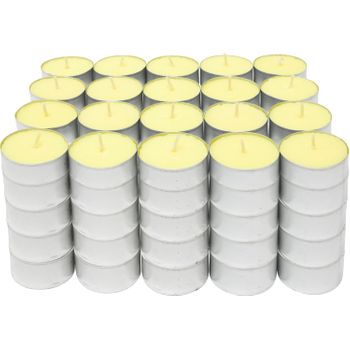 Com-fort House | Velas De Te Perfumadas | Pack Velas De 100 Unidades | Velas De Té Calientaplatos | Tealight | 4,5 Horas De Duración | Olor Vainilla