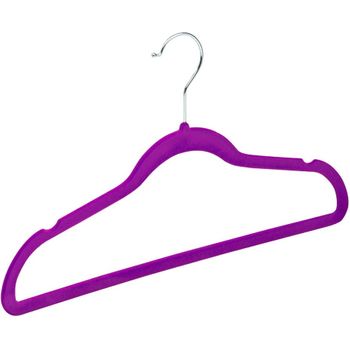 Percha Terciopelo Color Morado, Perchas De Ropa Pack Con Superficie Antideslizante Y Gancho Cromado Giratorio A 360º. Pack De 20 Unidades