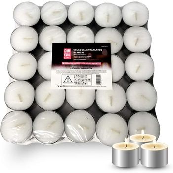 Pack 50 Ud Velas Blancas De Té Calientaplatos 8 Horas Sin Perfume