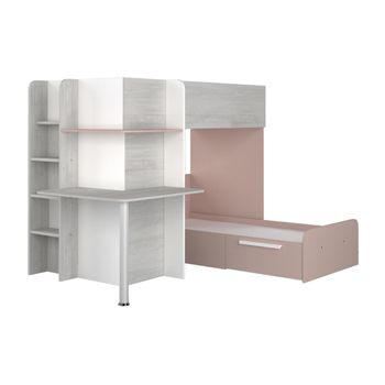 Cama Litera Samuel 1 Cajón 241x194x160.1 Cm Color Gris Claro, Rosa Palo Vente-unique