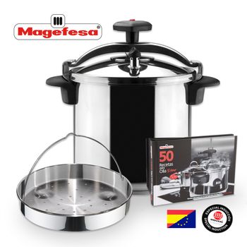 Magefesa Star - Olla A Presión Rápida De 8l + Cestillo + Libro De Recetas, Acero Inoxidable 18/10