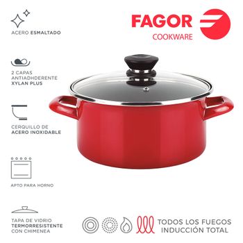 Olla Optimax+tapa 20cm Roja Acero Aisi 430 Fagor - Neoferr..