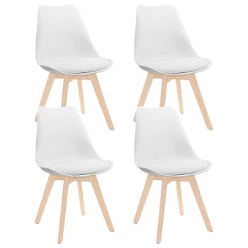 Thinia Home - Silla De Comedor Nórdica Daria (pack 4), Polipropileno Y Madera, Para Hogar, Asiento Acolchado, Diseño Escandinavo, Moderna, 48x55x83 Cm (largo X Ancho X Alto)