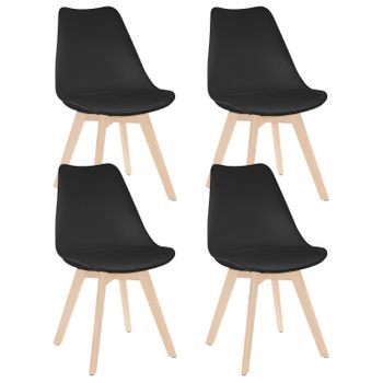 Thinia Home - Silla De Comedor Nórdica Daria (pack 4), Polipropileno Y Madera, Para Hogar, Asiento Acolchado, Diseño Escandinavo, Moderna, 48x55x83 Cm (largo X Ancho X Alto)