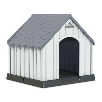 Casa para perros de 34 pulgadas para exteriores para perros grandes, casa  grande de plástico para perros con perrera resistente, rejillas de