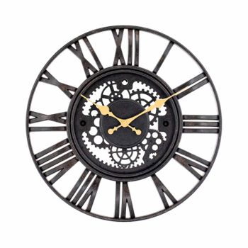 Reloj De Pared Vintage Troquelado Negro/dorado Ø38 Cm O91