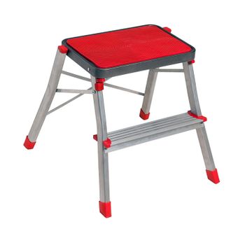 Escalera Plegable De Aluminio 2 Peldaños Roja Y Gris | 7house | Escalera/taburete Pequeña Doméstica | Escalera De Tijeras Con Tacos Antideslizantes | Resistente Y Estable | 46x48x47cm