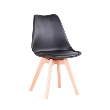 Silla Negro Asiento Acolchado En Piel Sintética Patas En Madera Color Haya - Spazioluzio