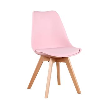 Silla Rosa Asiento Acolchado En Piel Sintética Patas En Madera Color Haya - Spazioluzio