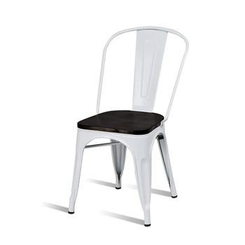 Silla Torix Blanca Acero Y Asiento Madera Oscura Apilables - Spazioluzio