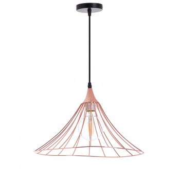 Lámpara De Techo Colgante Industrial Moderna Color Oro Rosa | 7hsevenon Deco Modelo Opole | Lámpara De Techo Interior Para Salón, Cocina, Comedor, Sala De Estar | Lámpara Cónica 40x40x18cm