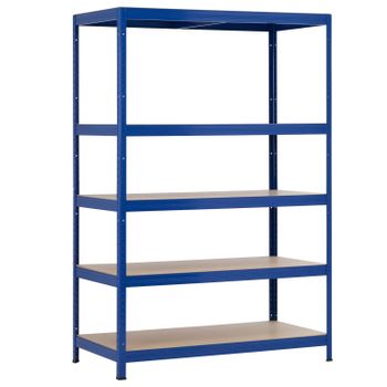 7h Seven House Estantería Modular Acero Galvanizado Azul Y Madera Con 5 Baldas Ajustables | Estantería De Almacenaje Uso Doméstico Y Profesional | 180x120x60cm Carga Máxima 1250kg