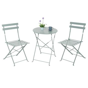 Conjunto De Terraza Plegable Metálico De 2 Sillas Y Mesa Redonda Bistreau Gris 7house