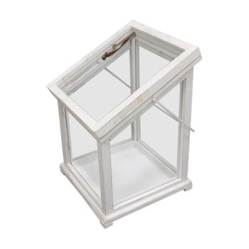 Spazioluzio - Invernadero Tipo Farol Cristal Y Madera Blanco 34x23x23cm -