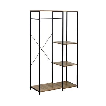 Perchero De Pie Metálico Con 3 Baldas De Madera Modelo Oilu De 7house | Perchero Industrial Ideal Para Entrada, Recibidor, Pasillo, Tienda De Ropa, Vestidor O Dormitorio | Dimensiones 167x90x40,4cm