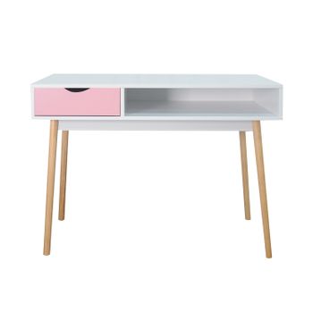 Thinia Home - Mesa Consola Onepink, Madera, Recibidor, Salón, Comedor, Dormitorio, Habitación, 1 Cajón + Organizador, Diseño Minimalista, Dimensiones 100x50x80cm (largo X Ancho X Alto), Blanco/rosa