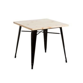 Thinia Home - Mesa De Comedor Cuadrada Iron Wood, Hogar Y Hostelería, Acero Y Madera, Diseño Vintage, Interior Y Exterior, Para 2 O 4 Comensales, 80x80x74cm (largo X Ancho X Alto), Blanco O Negro