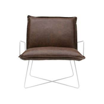 Thinia Home - Sillón Comedor Senior, Acero, Tapizado En Cuero, Acolchado, Salón, Dormitorio, Recibidor, Diseño Industrial, Relax, Dimensiones 73x74x84cm (largo X Ancho X Alto), Color Marrón O Negro