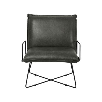 Thinia Home - Sillón Comedor Senior, Acero, Tapizado En Cuero, Acolchado, Salón, Dormitorio, Recibidor, Diseño Industrial, Relax, Dimensiones 73x74x84cm (largo X Ancho X Alto), Color Marrón O Negro