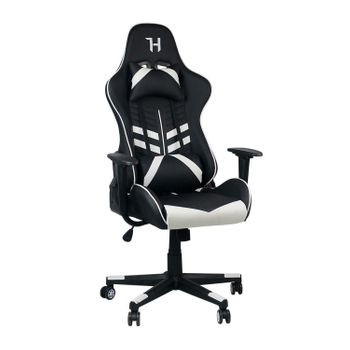 7house - Silla Gaming Profesional Decode, Cuero Sintético, Setup, Despacho, Oficina, Ergonómica, Reclinable 90-180º, 2 Cojines Ajustables, Reposabrazos, 120kg Carga Máx, 73x68x136cm, Negro-blanco/gris