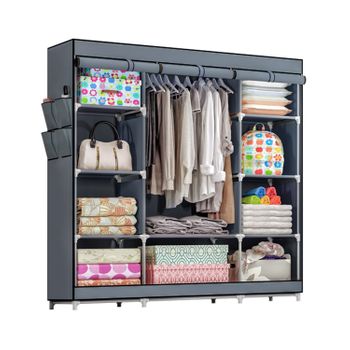 Armario Vestidor de Tela Con Puertas de Cremallera Nyana Home Medidas  170x110x45cm Gris