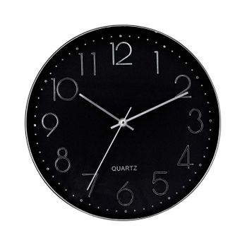 Thinia Home - Reloj De Pared Moderno En Relieve Con Esfera Negra Ø30cm, Hogar, Oficina Y Despacho, Movimiento Agujas Continuo, Extra Silencioso, Números En Relieve, Diseño Actual