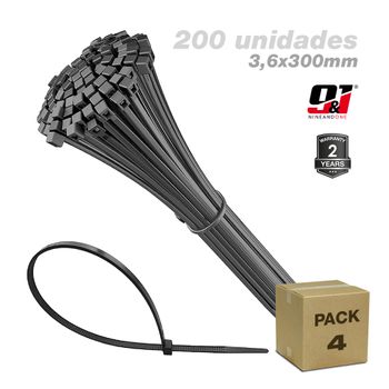 Pack X4 - 9&1 Pack X 50 Bridas Nylon Negro 3,6x300mm Nine&one Premium - Alta Calidad