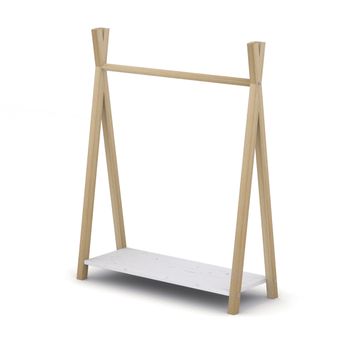 Perchero Infantil Tipo Montessori, En Madera Natural Y Color Blanco Traslúcido, Para Niño Y Niña, 90 Cm