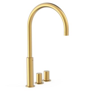 Tres 06110502om Study Grifo Bimando Alto De Repisa Para Lavabo Color Oro Mate 24k