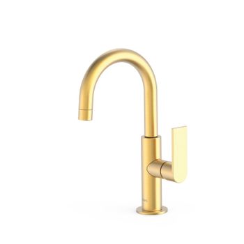 Tres 20020504om Loft Grifo Monomando Con Maneta Lateral Para Lavabo Color Oro Mate 24k