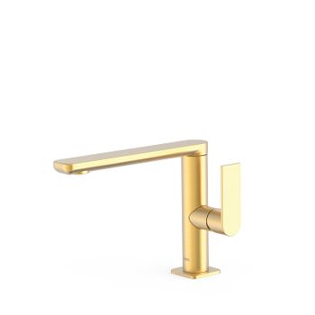 Tres 20020501om Loft Grifo Monomando Con Maneta Lateral Para Lavabo Color Oro Mate 24k