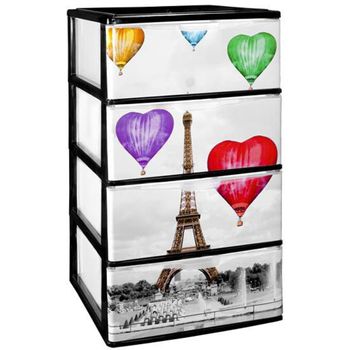 Lote De 4 Cajas Con Diseño Paris Great Plastic Big 38 X 37 X 62,6 Cm.