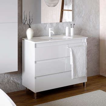 Cosmic Bbest Mueble De Baño Con Lavabo 3 Cajones Con Patas Color Blanco Brillo 100 Cm