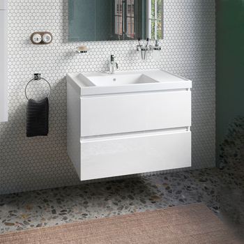 Cosmic Bbest Mueble De Baño Con Lavabo Teckstone 2 Cajones Color Blanco Brillo 80 Cm