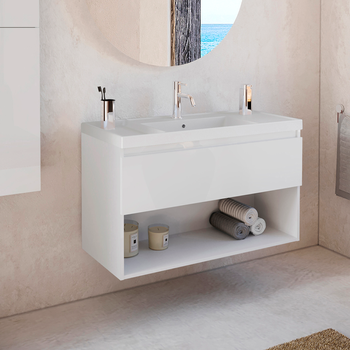 Cosmic Bbest Mueble De Baño Con Lavabo Teckstone 1 Cajón Y 1 Hueco Color Blanco Brillo 60