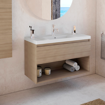 Cosmic Bbest Mueble De Baño Con Lavabo Teckstone 1 Cajón Y 1 Hueco Color Nogal Natural 60